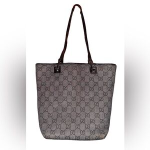 Gucci AUTHENTIC Vintage Monogram GG Grey Black Denim Tote Small Shoulder Bag